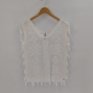 O'Neill White Knit Sleeveless sweater top size small tassels throughout cotton